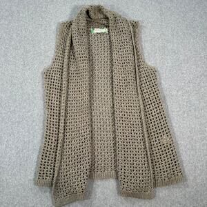 Pants Store Crochet Knit Vest Sweater Women's Medium Open Drape Green Brown